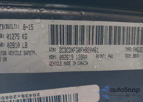 2015 Dodge Charger Se из США, поврежденный, VIN 2C3CDXFG0F8920461